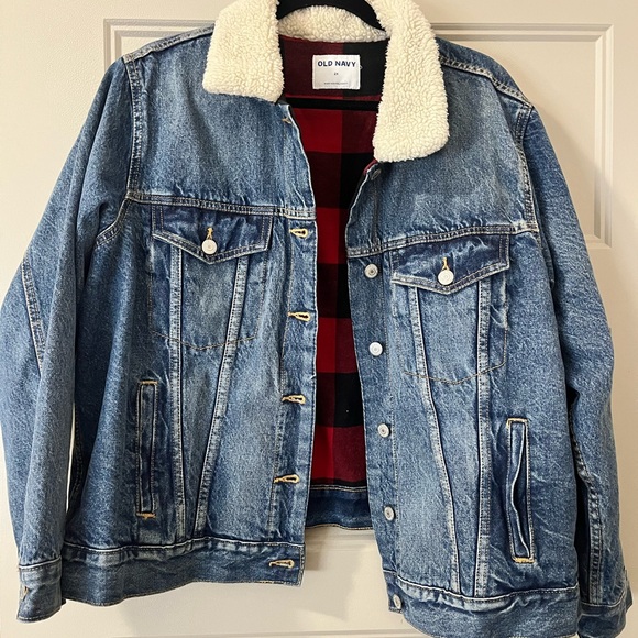 Old Navy Light Blue Denim Jacket with Sherpa Collar - Picture 1 of 3